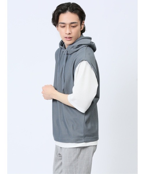 m.f.editorial パーカー フェイクレイヤード 半袖プルパーカー