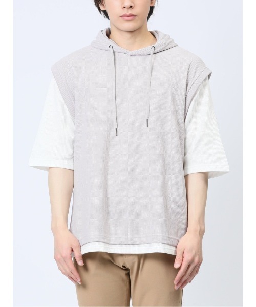 m.f.editorial パーカー フェイクレイヤード 半袖プルパーカー