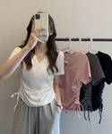 tシャツ 半袖 サイドシャーリング ネックVカ...の詳細画像4