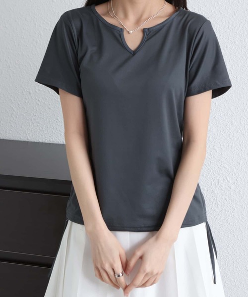 MAISON DE THERESE tシャツ サイドシャーリング ネックVカット