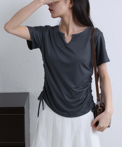 シャーリング７分袖Ｔシャツ★半袖Ｔシャツ タック袖★レギンス◎３点セット 楽天市場】カーキ KHA:KI ロングスリーブ シャーリング Tシャツ