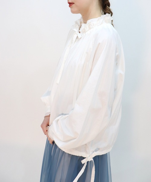 「haupia」 半袖ブラウス MEDIUM ブルーグレー レディース haupia｜ハウピアのシャツ/ブラウス（ブルー・ネイビー/青色系