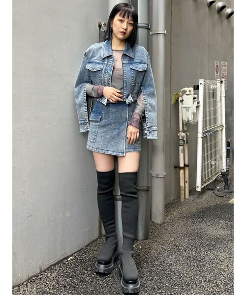 MURUA 美品 美脚 ソックスブーツ グレー　23.5 ムルーア MURUA エアソールソックブーツ （グレー