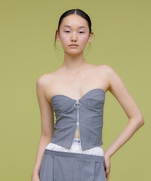 チューブトップ ベアトップ T/Ｗ FRONT ZIP BUSTIER/ TWフロントジップビスチェ THINGS THAT MATTER チューブトップ ベアトップ T/W FRONT ZIP
