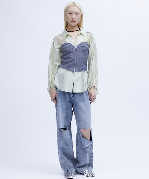 チューブトップ ベアトップ T/Ｗ FRONT ZIP BUSTIER/ TWフロントジップビスチェ THINGS THAT MATTER チューブトップ ベアトップ T/W FRONT ZIP