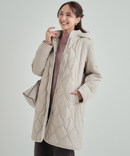 シューラルー　キルトコート　ナチュラル　L　撥水ひょうたん柄　キルティング SHOO・LA・RUE コート アウター 「撥水/フード取り外し可」冬に