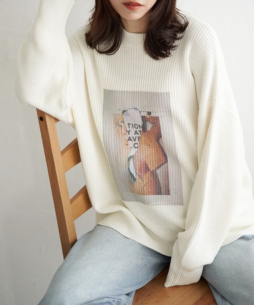ニット/セーター PHOTO PRINT KNIT notch. ニット セーター フォトプリントプルオーバーニット レディース
