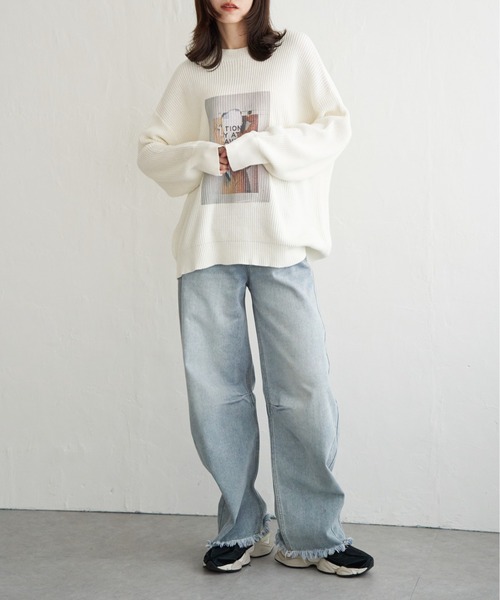 notch. ニット セーター フォトプリントプルオーバーニット レディース