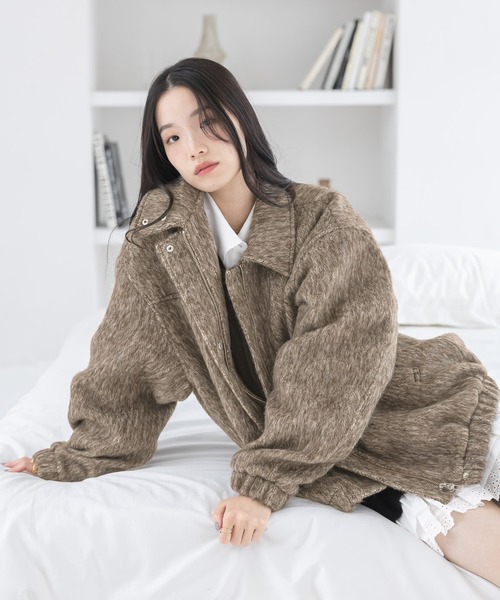 Heather（ヘザー） ブルゾン アウター スタンドシャギーミドルブルゾン