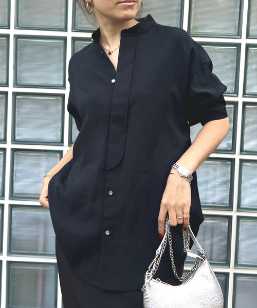 ブラウス シャツ ライトシアーサテンコンビシャツ レディース