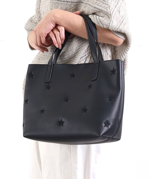 COOCO（クーコ） トートバッグ 星柄刺繍フェイクレザートートバッグ
