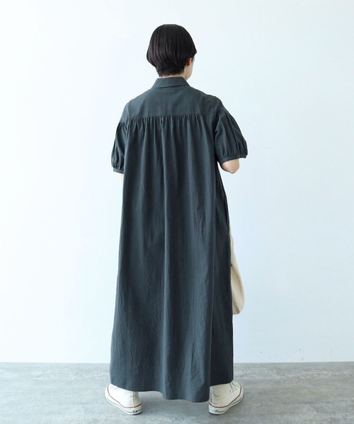 PAR ICI ワンピース コットンリネン 丸襟ギャザーワンピース