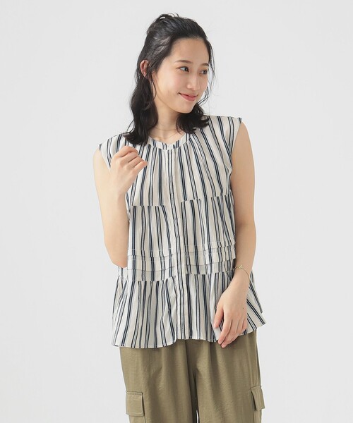 ブラウス シャツ インド 2WAY ストライプ ブラウス（S〜M） レディース B：MING by BEAMS ブラウス シャツ インド 2WAY ストライプ