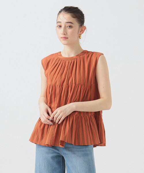 ブラウス シャツ インド 2WAY ストライプ ブラウス（S〜M） レディース B：MING by BEAMS ブラウス シャツ インド 2WAY ストライプ