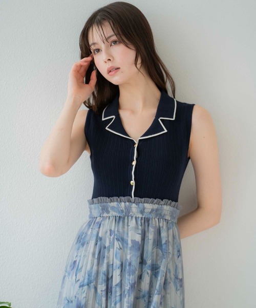 Noela ワンピース 「15周年」フラワーニットドッキングワンピ 