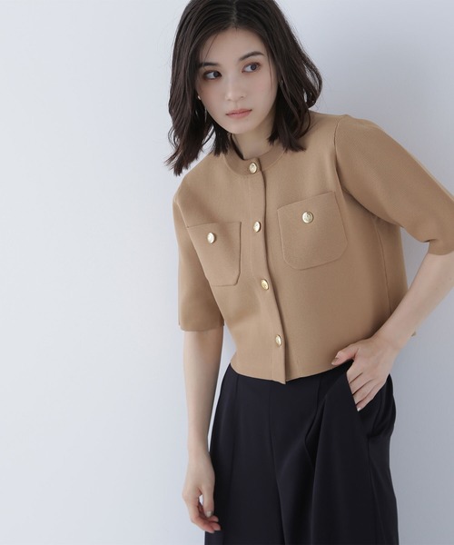カーディガン エンブレムボタンニットジャケット レディース NATURAL BEAUTY BASIC カーディガン エンブレムボタンニット
