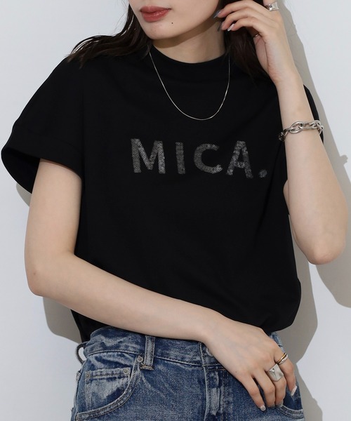 tシャツ EGLANTINE MICAスパンコールロゴ半袖Tシャツ「日本製」 レディース