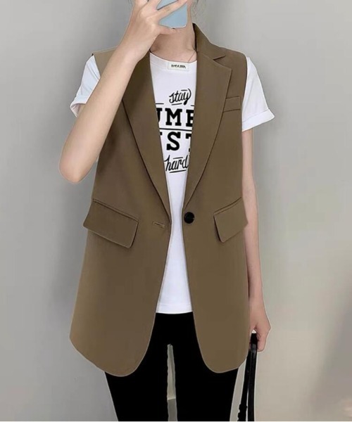 ベスト ジレ シンプルでエレガントなスリーブレスブレザー レディース