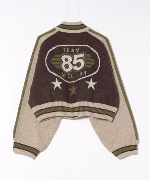 ニット セーター KNITTED BOMBER WITH BACK ARTWORK - BROWN レディース ニット セーター KNITTED BOMBER WITH BACK ARTWORK - BROWN