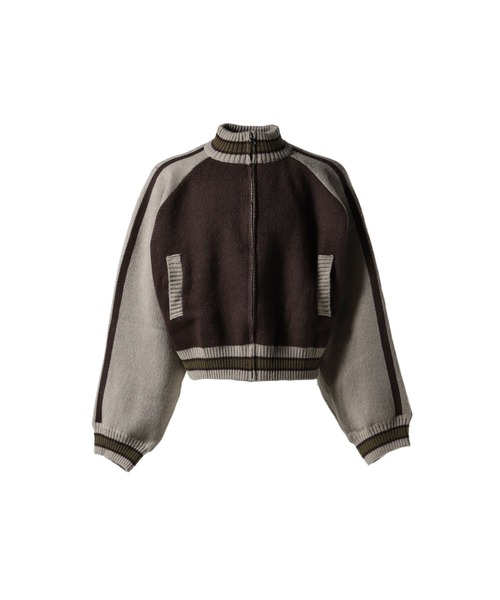 ニット セーター KNITTED BOMBER WITH BACK ARTWORK - BROWN レディース