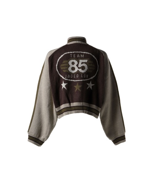 ニット セーター KNITTED BOMBER WITH BACK ARTWORK - BROWN レディース ニット セーター KNITTED BOMBER WITH BACK ARTWORK - BROWN