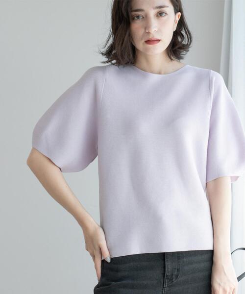 美品*45R 45rpm* ギマニットギャザーTシャツニット ボリュームスリーブ OPAQUE.CLIP（オペークドットクリップ） サマーニット ニット セーター
