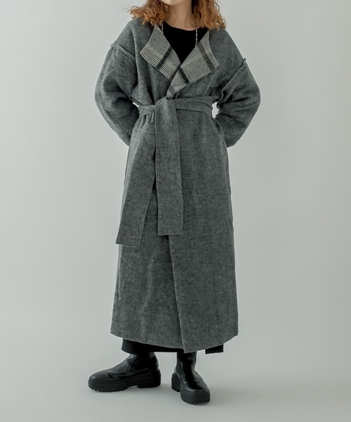 「mystic」 ノーカラーコート - ベージュ レディース_画像2