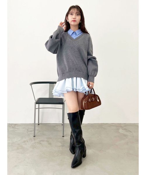 LILY BROWN ワンピース シャツドッキングフリルミニワンピース