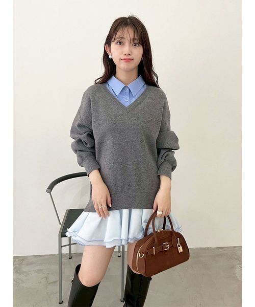 LILY BROWN ワンピース シャツドッキングフリルミニワンピース