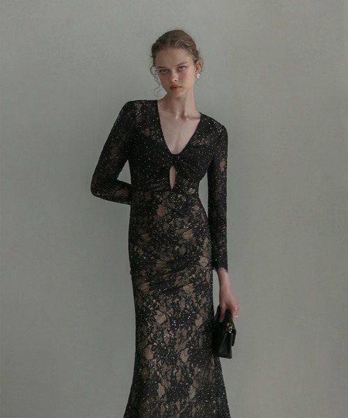 LEJA LUXE】フロントツイストデザインシアースリットIラインドレス