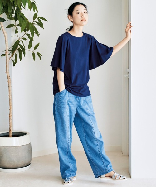 「and myera」 デニムパンツ LARGE ライトインディゴブルー レディース