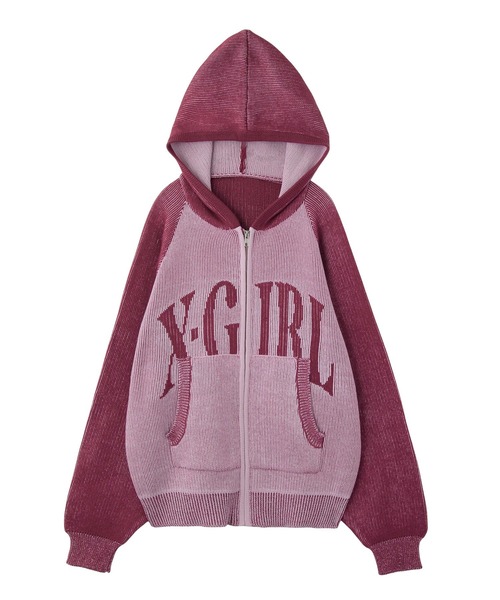 X-girl ニット セーター LOGO JACQUARD ZIP UP KNIT HOODIE