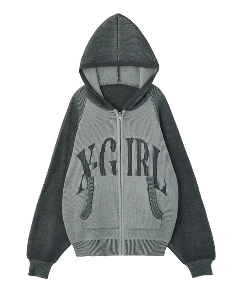 X-girl ニット セーター LOGO JACQUARD ZIP UP KNIT HOODIE