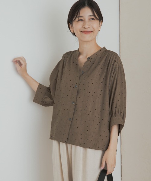URBAN RESEARCH DOORS ブラウス シャツ 楊柳ドット5分袖ブラウス