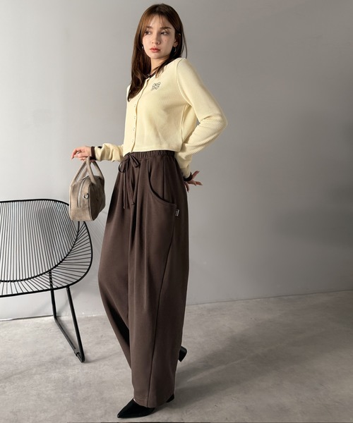 ヨガパンツ　リラックスパンツ　カジュアルパンツ　ウエストゴム　ポケット　ブラウン ヨガパンツ リラックスパンツ カジュアルパンツ ウエストゴム ポケット