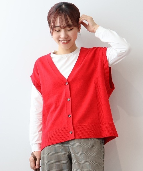 新品未使用　31900円の品　archivio 赤 フリル付きニットベスト MB mint breeze（エムビーミントブリーズ） ベスト ジレ 「L〜6L