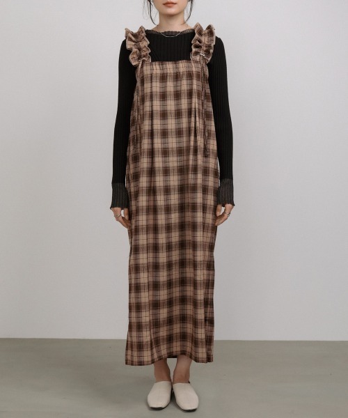 BAB（バブ） ワンピース チェックギャザージャンパーワンピース