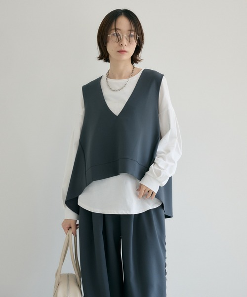 Paradise Picnic ベスト ジレ TRANOI. バックスリットキーネックジレ