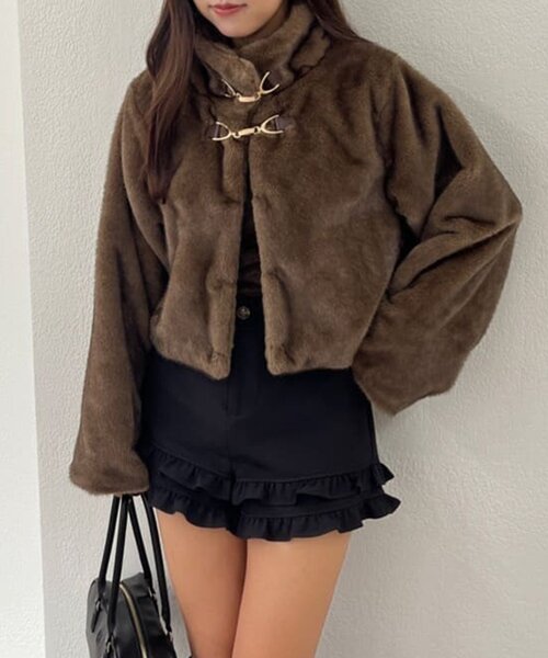 ジャケット・アウター chocolate continuer de NICE CLAUP ブルゾン アウター ビット付MIXファー