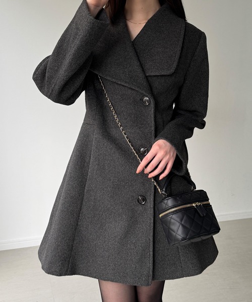 JUNOAH（ジュノア） コート アウター ショールカラーミドル丈ウエスト