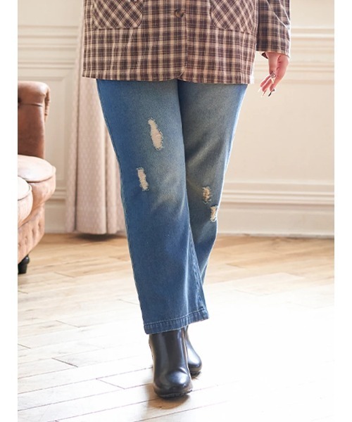 JEAN SEN［L］大人カジュアル◎こなれ感◎ダメージ加工デニムオーバーオール JEAN SEN［L］大人カジュアル◎こなれ感◎ダメージ加工デニム