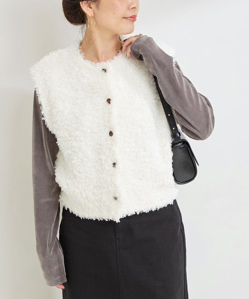 ☆希少☆  レディースベスト ホワイト B.C STOCK（ベーセーストック） ベスト ジレ 手洗い可 / プードル