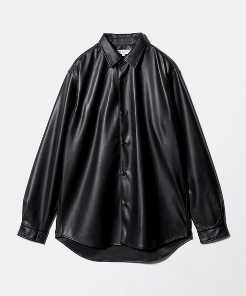   黒 レザーシャツ Lサイズ A DAY IN THE LIFE シャツ クラック レザーライク リラックスシャツ「A