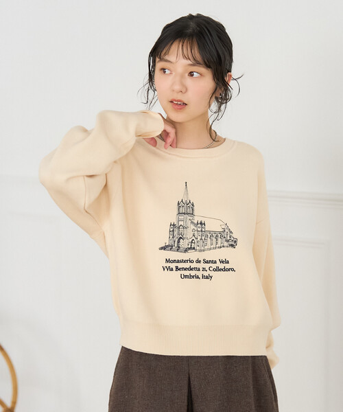 ロゴ入りフリースセーター レディース FREAK'S STORE（フリークスストア） ニット セーター 刺繍 スウェット