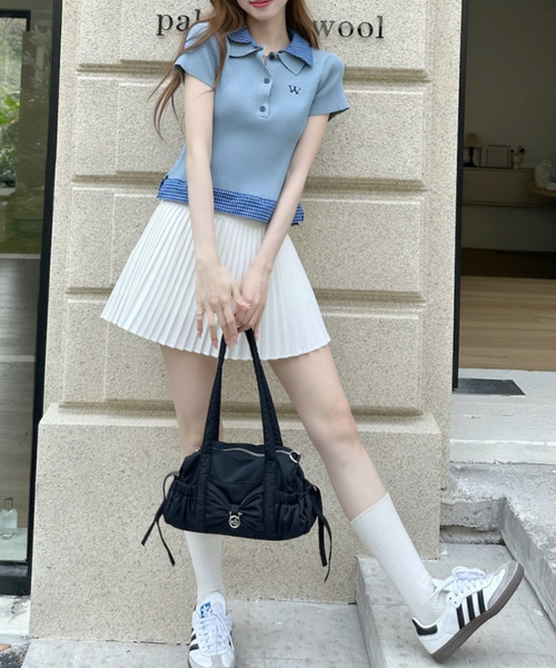 Ada. tシャツ 半袖 チェックレイヤードデザイン ポロシャツ レディース