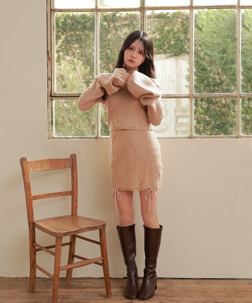 Allyn cable knit dress beige 年末お値下げ M DOLLY セットアップ *M DOLLY original* cable knit alba set up