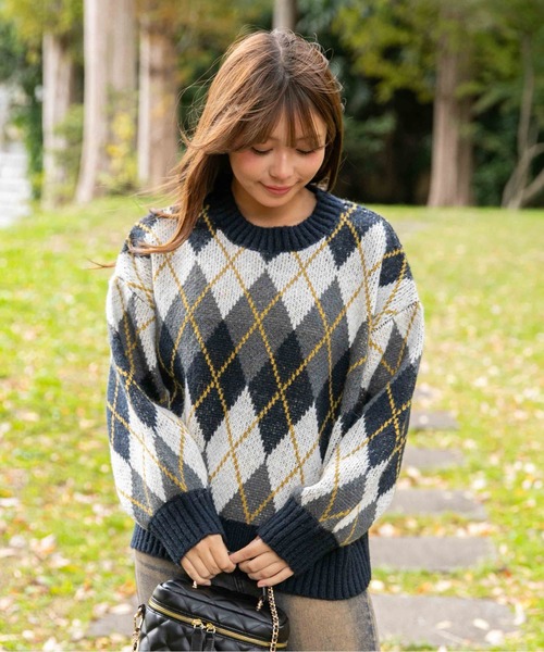 ニット セーター 「レトロカレッジ」レディース アーガイル柄ニット