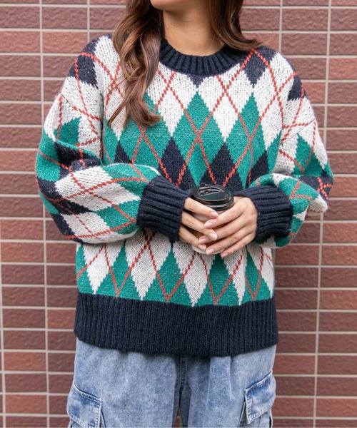 ニット セーター 「レトロカレッジ」レディース アーガイル柄ニット