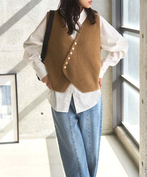 KOBE LETTUCE（神戸レタス） ベスト ジレ ゴールドボタンニットベスト