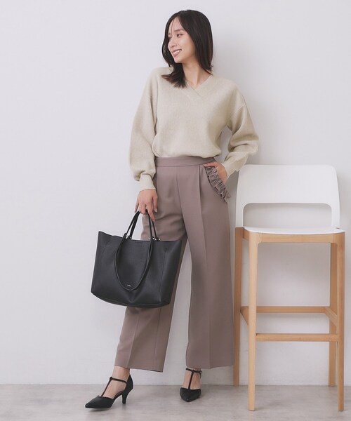 yページです index（インデックス） ニット セーター 片畦Vネックボクシーパフ